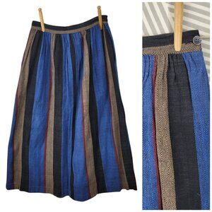 Vintage Pleated Stripe Skirt 6/8 Midi Blue Red Tan Long Alt Pockets Flannel